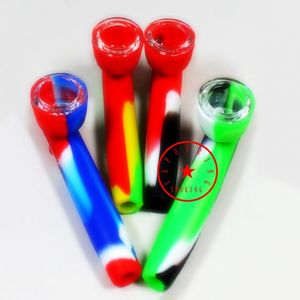 Nouveau style mini tuyaux en silicone colorés main portable innovant herbe tabac huile plates-formes cuillère verre neuf trous filtre bol porte-cigarette fumer