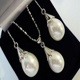 New Style Natural Noble Jewelry 12x16mm Drop White Akoya Cultired Shell Perle Collier Eart de boucle 17 "AAA