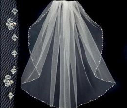 Nouveau style nouveau design voiles de mariage courts avec les perles Pinterest populaire blanc pas cher voiles de mariée une couche de dentelle de mariage Veil7084158