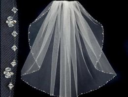 Nieuwe stijl Nieuw ontwerp Korte bruidssluiers met kralen Pinterest Populaire witte goedkope sluiers Bruidssluier met één laag kanten bruiloftssluier1110768