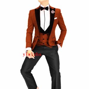 Nouveau style un bouton beau pic velours revers marié smokings hommes costumes mariage/bal/dîner meilleur homme blazer (veste + pantalon + cravate + gilet) W706