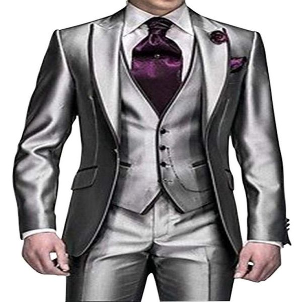 Nouveau style un bouton brillant argenté gris de marié smoot-garroms mâle Men039s costumes de mariage combinaison vestepantsvesttie5837197