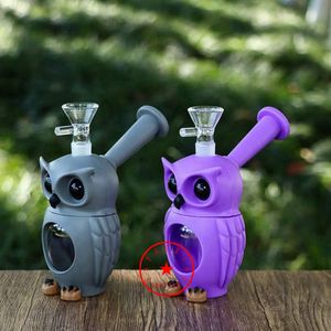 Nouveau style hibou forme coloré silicone fumer bang tuyaux kit portable innovant voyage bouteille en verre barboteur filtre tabac poignée entonnoir bol porte-pipe à eau DHL