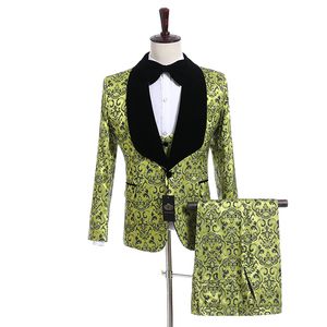 Collectie - Paisley Bruidegom Tuxedos One Button Side Vent GroomsMen Blazer Excellent Men Business Party Prom Past (Jack + Pants + Tie + Vest) 405