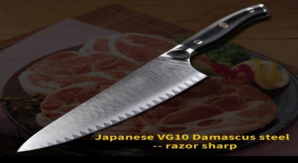 Nouveau motif de style 8 pouces couteau de chef Damas Kitchen Couteaux Japonais Damas en acier Blade avec Black G10 Handle63718052672099