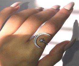 Nouveau style personnalité Crescent Moon Ring Lady Fashion Zircon Crystal Star Moon Open Ajustement Charme Ajustement Femmes Ring Jewelry7359012