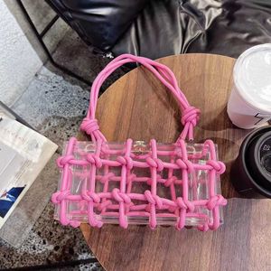 Nieuwe stijl roze onderarmzakken Fashion knoop gebreide handtas transparant acrylbox diner tas handheld voor vrouwen