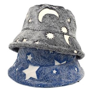 Chapeaux chauds d'hiver en peluche pour femmes et hommes, nouveau Style, bleu, gris, coréen, étoile, lune, seau, Streetwear, Panama, casquette Sombreros