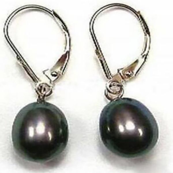 Nuevo estilo Pretty Black Akoya Cultured Pearl Earring AAA 8-9 mm