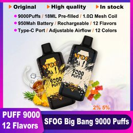 SFOG Originele Puff 9000 Wegwerp E Sigaret Vaper Big Bang 9000 Puff 10K Vapes 18ml Voorgevulde Mesh Coil Pod 12 Flavours Desechable Vape Vapor Pen van de hoogste kwaliteit