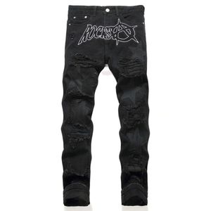 Nieuwe stijl Punk Style Black Hole Patch geborduurde elastische gratis los fitting heren jeans China hoogwaardige 3451 maat 29-38