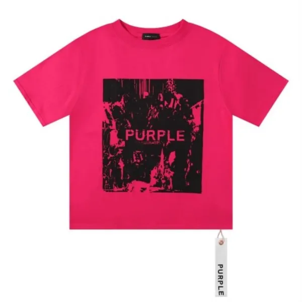 Nuevo estilo camiseta púrpura Camisetas para hombre Unisex pantalón corto casual manga rosa estampado rojo Hip Hop calle camiseta corta