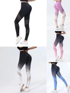 Nuevo estilo pantalones de yoga de secado rápido con pantalones de elevación de color de gradiente hueco, pantalones de fitness de yoga de cintura alta y sin costura, pantalones largos