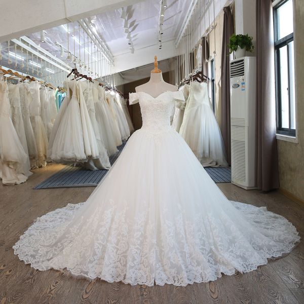 Nuevo estilo fotos reales vestido de baile blanco vestido de novia mariage Vintage musulmán de talla grande vestido de novia de encaje 2020 princesa con manga