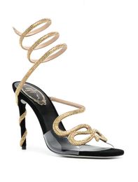Nieuwe stijl Rene Caovilla Cleo 95mmcrystals verfraaid Rhinestone Heels Sandalen Designers Enkle Wraparound Women High Heeled Flower Evening Shoes