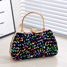 Nuevo estilo de moda Simple Sparking Sexing Banquet bolso con incrustaciones con vestido de bolsa de diamante un hombro de cuerpo de cuerpo portátil Portable Bag CR