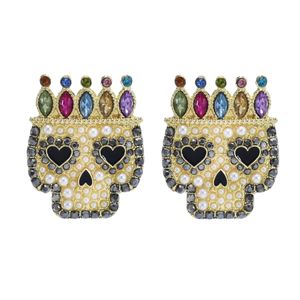 Nouveau style crâne boucles d'oreilles mode plaqué or cristal perle coloré émail crâne boucles d'oreilles faites à la main bijoux