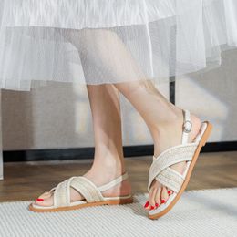 Nieuwe stijl kleine geurige wind sandalen mode antislip dragen cross-riem sandalen platte sandalen vrouwen zomer i0ZQ #