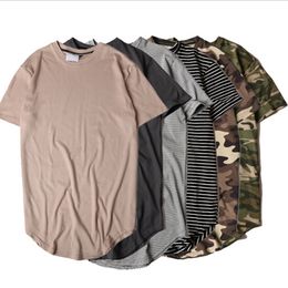 Nuevo estilo Camiseta de dobladillo con curvas de rayas de verano Men Longline Extended CAMO Hip Hop Camisetas Urban Kpop ropa para hombres
