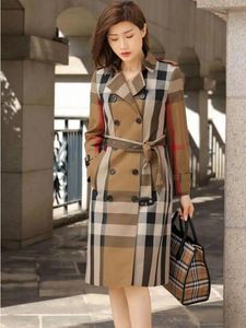 Manteau coupe-vent mi-long à Double boutonnage avec col de costume à carreaux pour femmes, nouveau Style, début du printemps et de l'automne