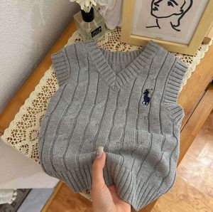 Nuevo estilo, suéter grueso para niños, chaleco, jersey sin mangas con aguja, Tops tejidos con cuello en V, recorte de hilo para niños 2-7T