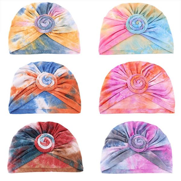 Nuevo estilo Tie-Dye Top Knot Turbante Cap para mujeres Musulmanas Ladies Headwrap Headwear Sombrero para la caída del cabello Floral Bandana Cap Accesorios para el cabello