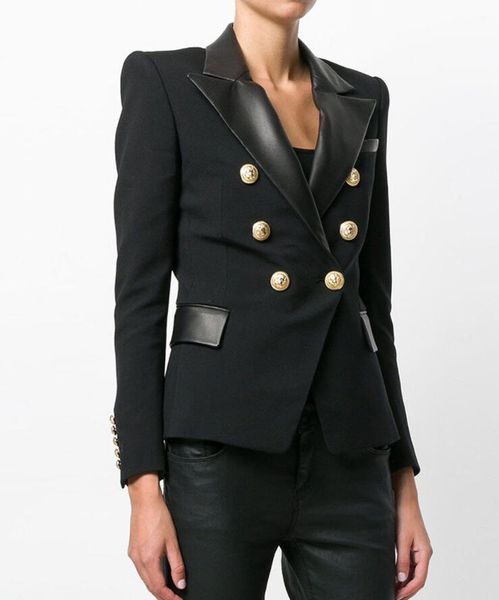 Nouveau style de qualité supérieure Blazers Originals Designer Veste à double boutonnage Slim Fit pour femmes Boucles en métal Blazer Col en cuir noir Manteaux d'extérieur surdimensionnés 3XL