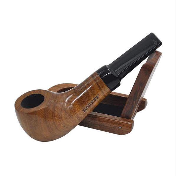 Pipe à face lisse en acajou de qualité supérieure de style nouveau, sac en tissu de flanelle, porte-cigarette à filtre plié à l'ancienne et pratique