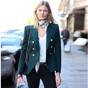 Nieuwe stijl topkwaliteit originele ontwerp dames klassieke dubbele borsten onzichtbare groene slanke jas metalen gespen blazer jas uit het deler