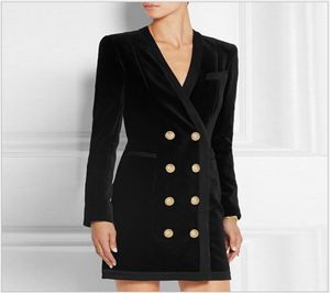 Nouveau style Top Quality Design Original Women039s Metal Buckles Robe classique Doublebreasted Deep V Velor Velvet Dress6285952