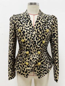Nieuwe stijl topkwaliteit dames klassieke luipaard blazer met dubbele borde slanke jas metalen leeuwenknopen jas