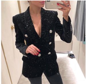 Nouveau style de qualité supérieure femmes blazers de velours célèbre designer double boutonnage coupe slim veste à paillettes étoiles boucles argentées manteaux d'extérieur surdimensionnés 2XL