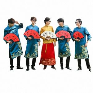 Nieuwe stijl Traditial Chinese gewaad Grote Maat Tang Pak Mannen Gewaad Brother Kostuum Cross Talk Gown Chegsam Bruiloft Dr 94Lk #