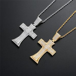 Nieuwe Stijl Tridimensionale Iced Out Out Zirkoon Solid Back Cross Hanger Ketting Goud Verzilverd Mens Hip Hop Gold Cross Ketting