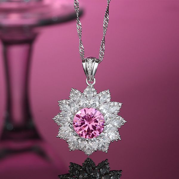 Collier avec pendentif flocon de neige en diamant rose, nouveau Style Unique, en argent S925, bijoux éblouissants populaires pour petite amie, cadeau