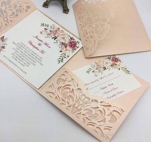 Cartes d'invitations de mariage à coupe laser neuve de style Unique Carte d'invitation de mariée à fleurs couvertes personnalisées personnalisées