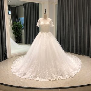 Nouveau style robe de mariée mariée blanc fête dentelle élégante longue parfaite invité princesse coupe moelleux train civil robes de mariée simples