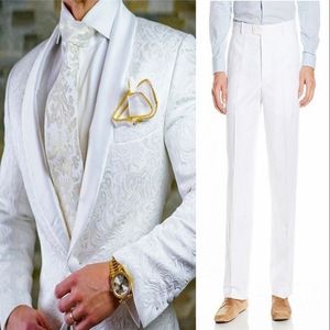 Nouveau style blanc motif garçons d'honneur châle revers marié smoking hommes costumes de mariage meilleur homme blazer 2 pièces (veste + pantalon + noeud papillon) L613