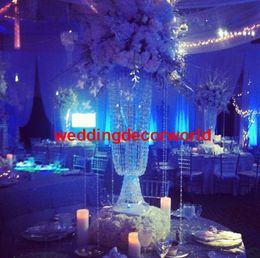 Nouveau style en gros événement mariage grand cristal or ont longue chaîne de perles petite fleur ronde support de mariage pièce maîtresse decor1080
