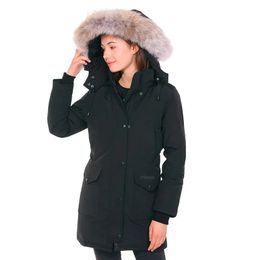 Nuevo estilo Mujer Canadá Chaqueta de plumón Rossclair Parka Grueso Cálido Piel de lobo Extraíble Con capucha Estilo largo de mujer Abrigo delgado Doudoune de alta calidad