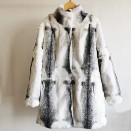 Nouveau Style femmes mode réel manteau de fourrure de lapin col Mandarin veste de fourrure naturelle longue personnaliser femme livraison directe pardessus