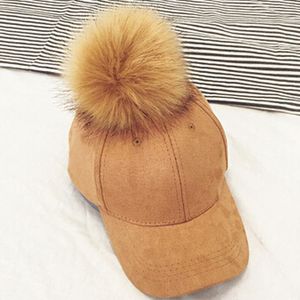 Casquettes de Baseball à pompon en fausse fourrure pour femmes, casquette en daim, boule de bronzage clair, chapeau Hip-hop Gorros