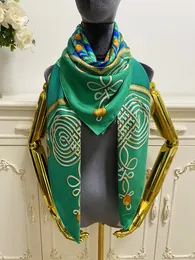 écharpe carrée femme foulards 100% soie sergé matière couleur verte motif imprimé taille 130cm - 130cm