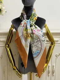 Foulard carré femme foulards 100% soie sergé matière couleur orange pinte lettres motif fleurs taille 110cm - 110cm