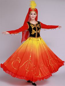 Vêtements nationaux féminins du Xinjiang, nouveau style, Costumes de danse orientale, robe de scène colorée, vêtements de performance, costumes de danse chinoise