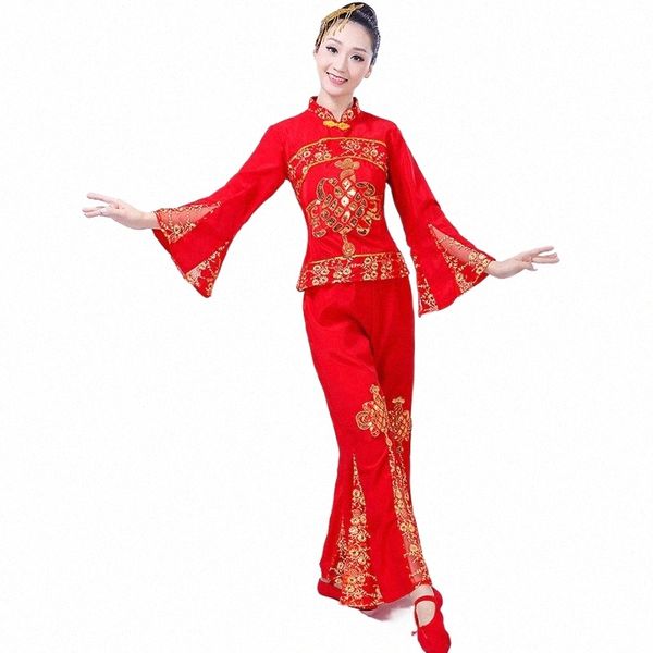 Nuevo estilo, trajes de danza Yangge para niños, disfraz de espectáculo de linterna roja china para mujer adulta, puesta en escena j50V #