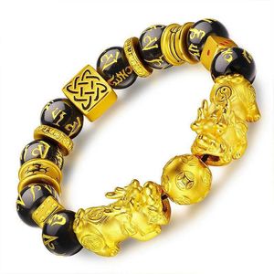 Bracelet pixiu en plaqué or avec perle de bricolage jaune de style nouveau