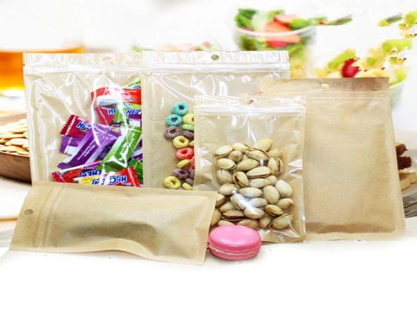 NUEVA TOP DE CARRILLA DE NUEVO bolso de plástico Kraft Papel con ventana transparente para nueces de comida seca Paquete de regalo de fiesta de dulces 8597476