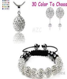 Nouveau style 10 mm blanc bon marché disco billes perles bracelets Slae Crystal Shamballla Bracelet Earge Collier Set Women Jewelry3924831