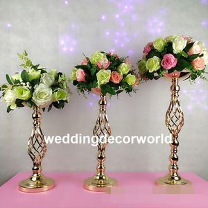 Nieuwe Styledisplay Bloem Stand Kaars Houder Road Lead Table Centerpieces Metal Gold Stand Pillar Candlestick voor Bruiloft Candelabra Decor457